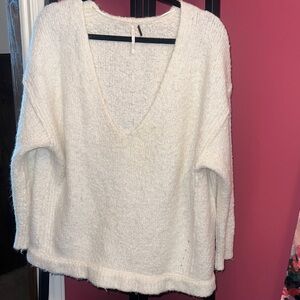 Free People Cozy Deep V-Neck Sweater in Cream